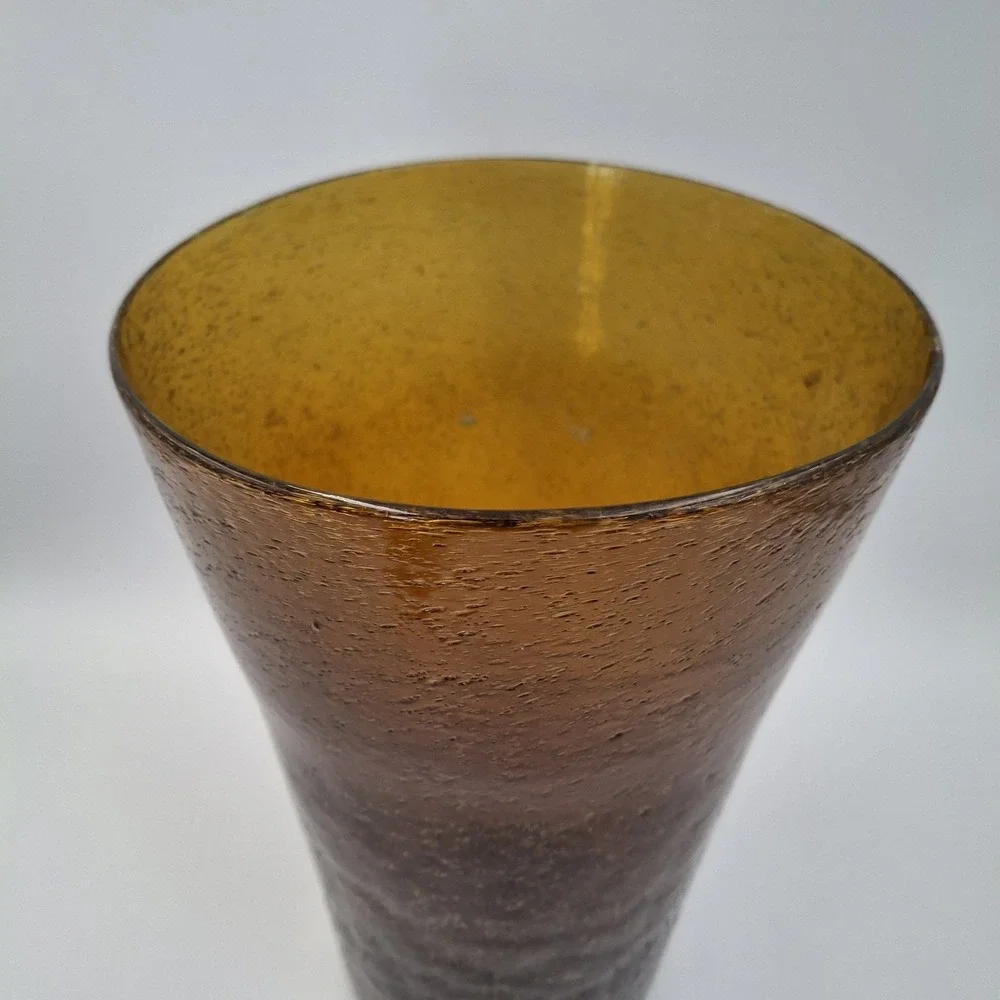 Vintage Amber Seeded Glass‎ Vase Hand Blown Conical Trumpet Shape 9